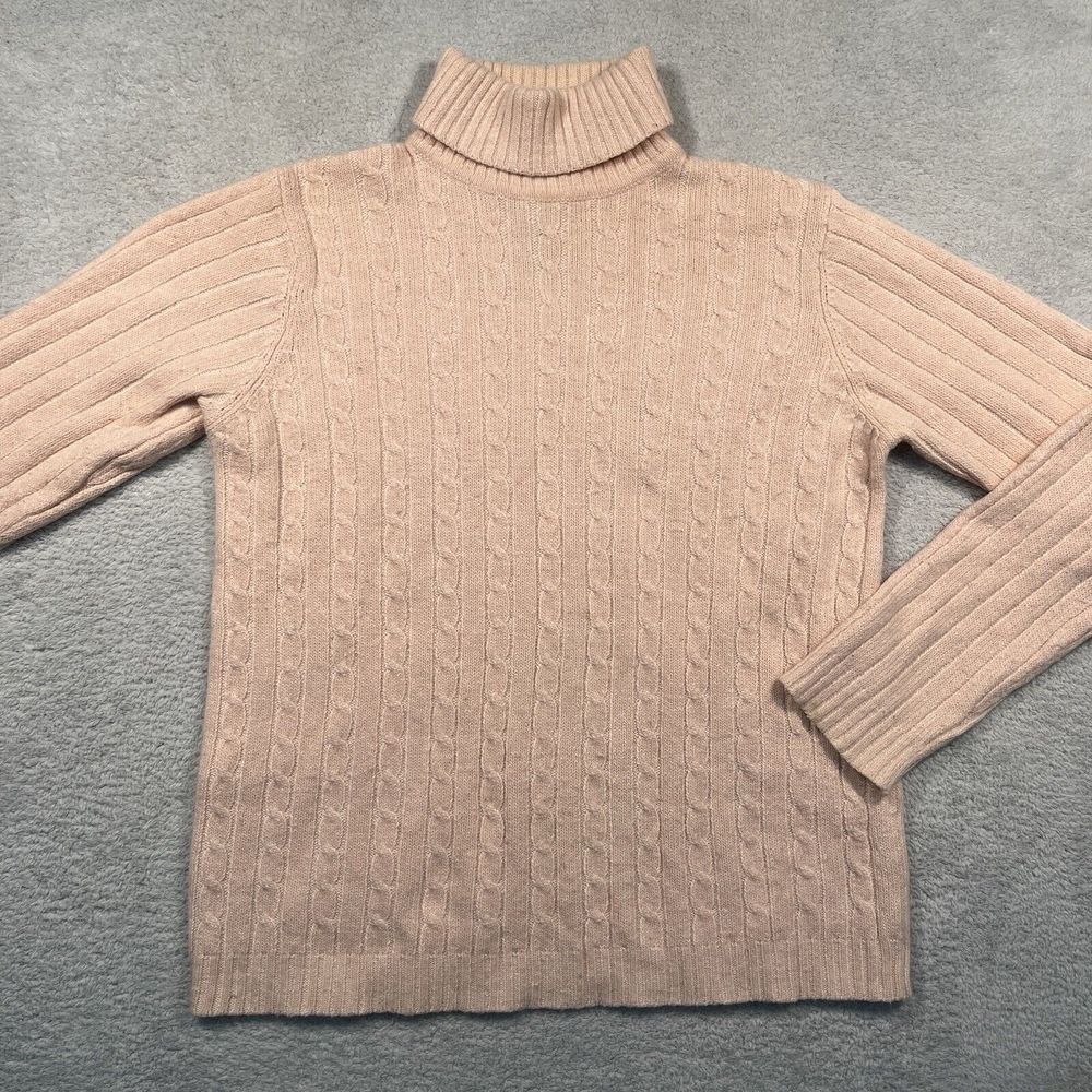 Vintage Sag Harbor Turtleneck Sweater Womens Small Peach Cable Knit Angora Blend